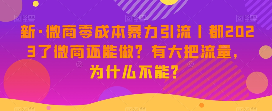 新·微商零成本暴力引流丨都2023了微商还能做？有大把流量，为什么不能？-最全项目网