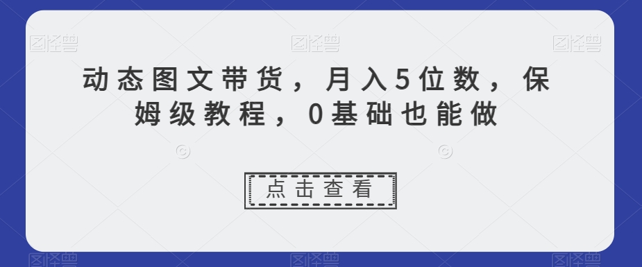动态图文带货，月入5位数，保姆级教程，0基础也能做【揭秘】-最全项目网
