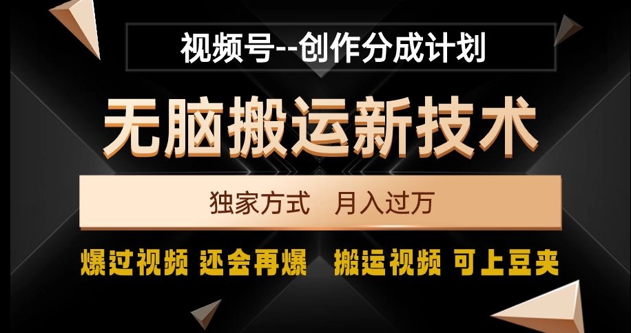 视频号无脑搬运新技术，破原创壕流量，独家方式，爆过视频，还会再爆【揭秘】-最全项目网
