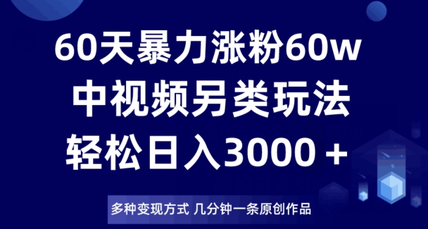 60天暴力涨粉60W，中视频另类玩法，日入3000＋，几分钟一条原创作品多种变现方式-最全项目网
