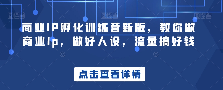 商业IP孵化训练营新版，教你做商业Ip，做好人设，流量搞好钱-最全项目网