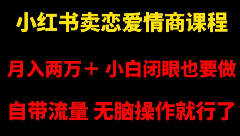 小红书卖恋爱情商课程，月入两万＋，小白闭眼也要做，自带流量，无脑操作就行了【揭秘】-最全项目网