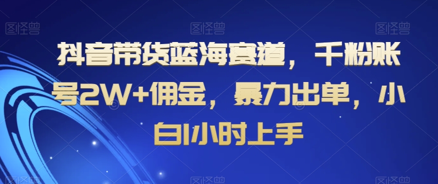 抖音带货蓝海赛道，千粉账号2W+佣金，暴力出单，小白1小时上手【揭秘】-最全项目网