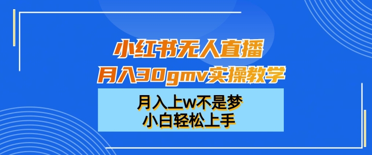 小红书无人直播月入30gmv实操教学，月入上w不是梦，小白轻松上手【揭秘】-最全项目网