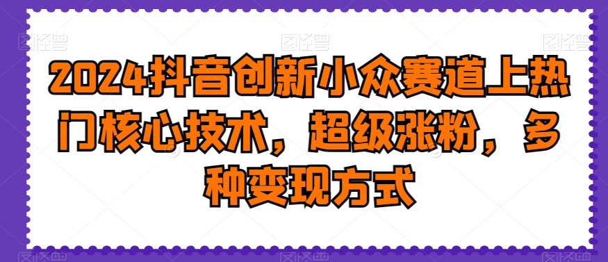 2024抖音创新小众赛道上热门核心技术，超级涨粉，多种变现方式【揭秘】-最全项目网