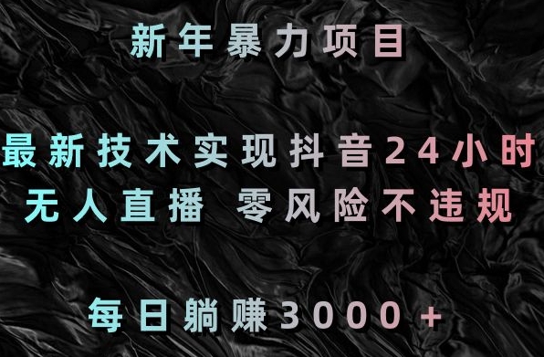 新年暴力项目，最新技术实现抖音24小时无人直播，零风险不违规，每日躺赚3000＋【揭秘】-最全项目网