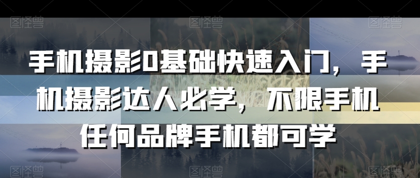 手机摄影0基础快速入门，手机摄影达人必学，不限手机任何品牌手机都可学-最全项目网