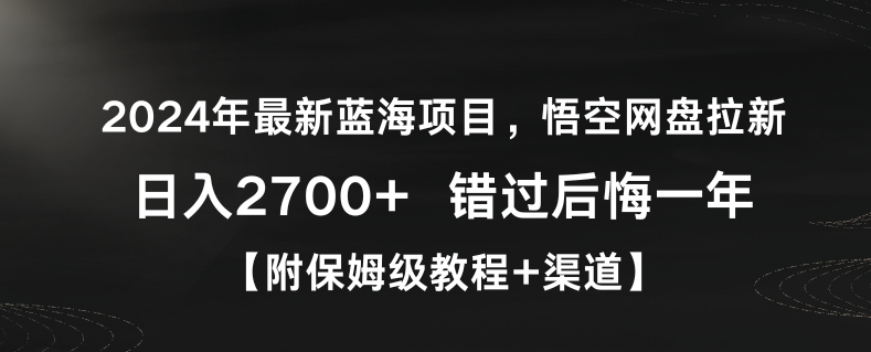 2024年最新蓝海项目，悟空网盘拉新，日入2700+错过后悔一年【附保姆级教程+渠道】【揭秘】-最全项目网