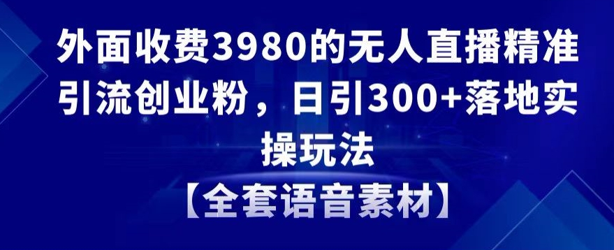 外面收费3980的无人直播精准引流创业粉，日引300+落地实操玩法【全套语音素材】【揭秘】-最全项目网