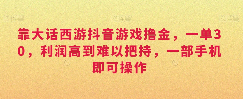 靠大话西游抖音游戏撸金，一单30，利润高到难以把持，一部手机即可操作，日入3000+【揭秘】-最全项目网
