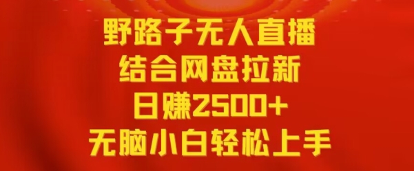 野路子无人直播结合网盘拉新，日赚2500+，小白无脑轻松上手【揭秘】-最全项目网