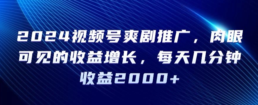 2024视频号爽剧推广，肉眼可见的收益增长，每天几分钟收益2000+【揭秘】-最全项目网