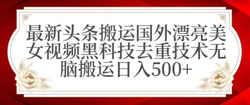 最新头条搬运国外漂亮美女视频黑科技去重技术无脑搬运日入500+【揭秘】-最全项目网