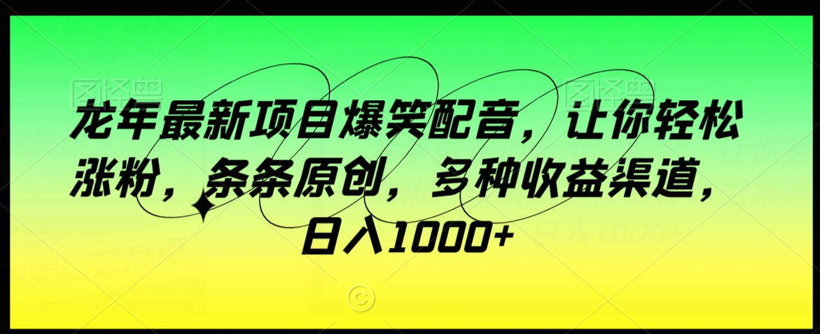 龙年最新项目爆笑配音，让你轻松涨粉，条条原创，多种收益渠道，日入1000+【揭秘】-最全项目网