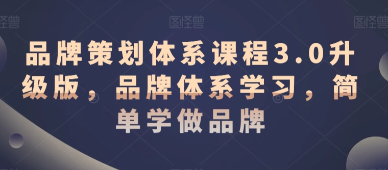 品牌策划体系课程3.0升级版，品牌体系学习，简单学做品牌-最全项目网