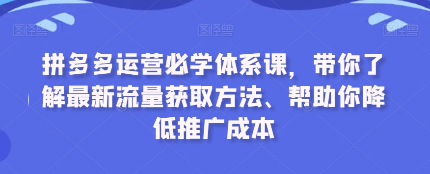 拼多多运营必学体系课，带你了解最新流量获取方法、帮助你降低推广成本-最全项目网