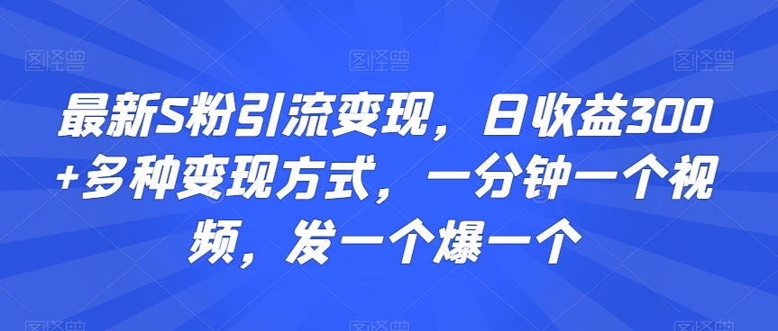 最新S粉引流变现，日收益300+多种变现方式，一分钟一个视频，发一个爆一个【揭秘】-最全项目网