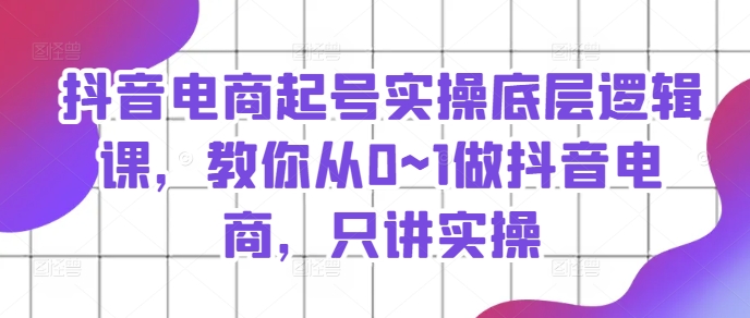 抖音电商起号实操底层逻辑课，教你从0~1做抖音电商，只讲实操-最全项目网