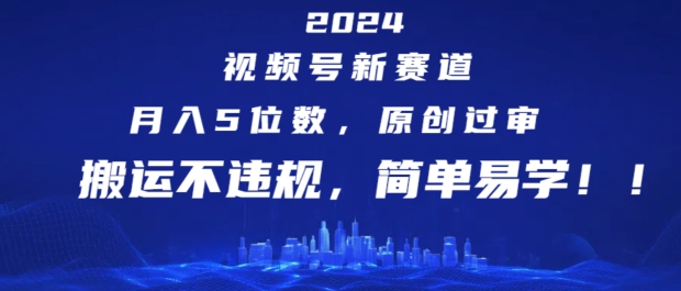 2024视频号新赛道，月入5位数+，原创过审，搬运不违规，简单易学【揭秘】-最全项目网