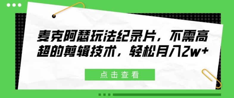 麦克阿瑟玩法纪录片，不需高超的剪辑技术，轻松月入2w+【揭秘】-最全项目网