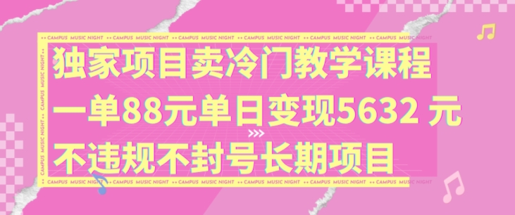 独家项目卖冷门教学课程一单88元单日变现5632元违规不封号长期项目【揭秘】-最全项目网