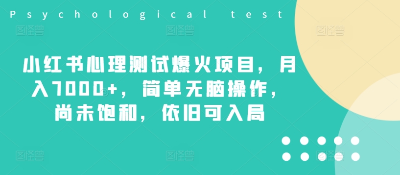 小红书心理测试爆火项目，月入7000+，简单无脑操作，尚未饱和，依旧可入局-最全项目网