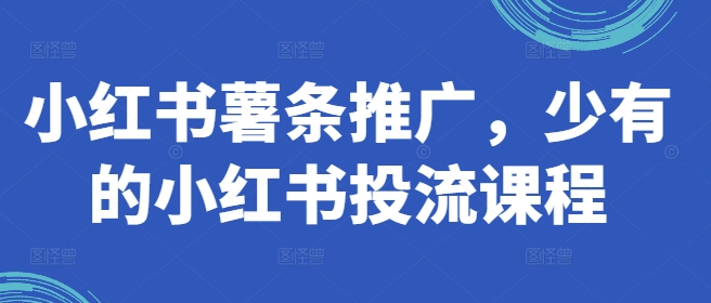 小红书薯条推广，少有的小红书投流课程-最全项目网