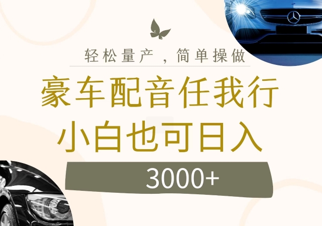 不为人知的暴力小项目，豪车配音，日入几张【揭秘】-最全项目网