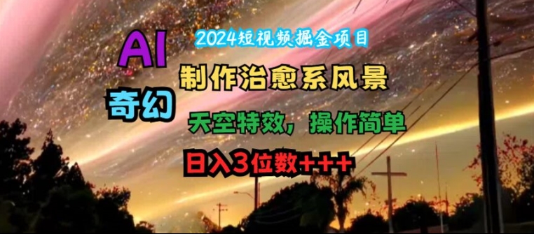 2024短视频掘金项目，AI制作治愈系风景，奇幻天空特效，操作简单，日入3位数【揭秘】-最全项目网