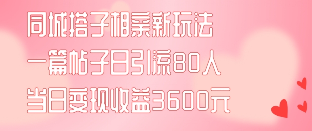 同城搭子相亲新玩法一篇帖子引流80人当日变现3600元(项目教程+实操教程)【揭秘】-最全项目网