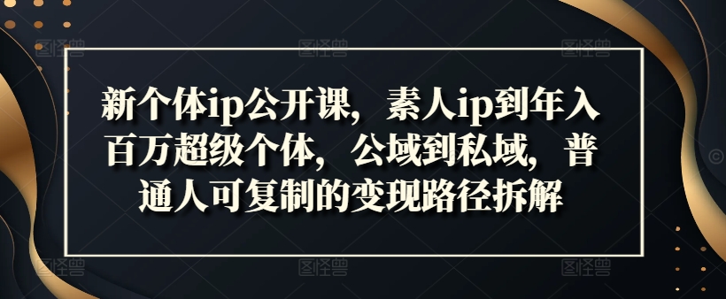 新个体ip公开课，素人ip到年入百万超级个体，公域到私域，普通人可复制的变现路径拆解-最全项目网
