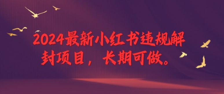 2024最新小红书违规解封项目，长期可做，一个可以做到退休的项目【揭秘】-最全项目网