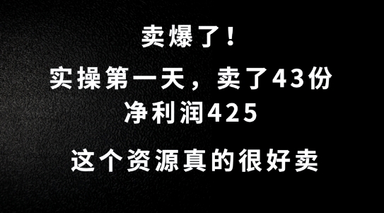 这个资源，需求很大，实操第一天卖了43份，净利润425【揭秘】-最全项目网