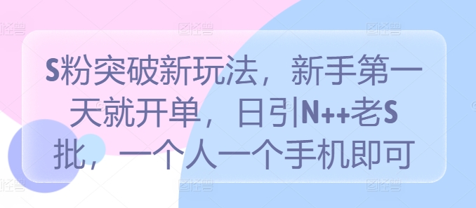 S粉突破新玩法，新手第一天就开单，日引N++老S批，一个人一个手机即可【揭秘】-最全项目网