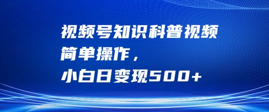 视频号知识科普视频，简单操作，小白日变现500+【揭秘】-最全项目网