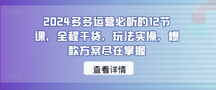 2024多多运营必听的12节课，全程干货，玩法实操，爆款方案尽在掌握-最全项目网