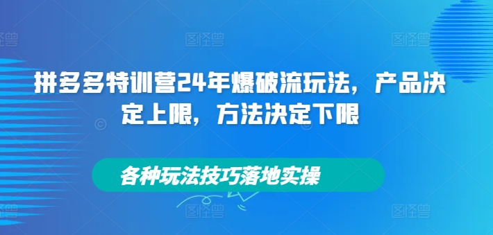 拼多多特训营24年爆破流玩法，产品决定上限，方法决定下限，各种玩法技巧落地实操-最全项目网