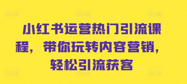 小红书运营热门引流课程，带你玩转内容营销，轻松引流获客-最全项目网