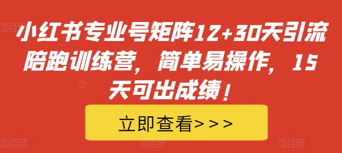 小红书专业号矩阵12+30天引流陪跑训练营，简单易操作，15天可出成绩!-最全项目网
