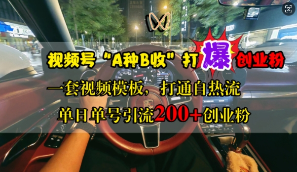 视频号“A种B收”打爆创业粉，一套视频模板打通自热流，单日单号引流200+创业粉-最全项目网