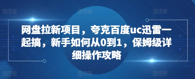 网盘拉新项目，夸克百度uc迅雷一起搞，新手如何从0到1，保姆级详细操作攻略-最全项目网