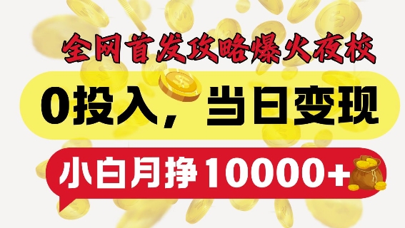 全网首发爆火夜校，0投入，当日变现，小白轻松月入1w+【揭秘】-最全项目网