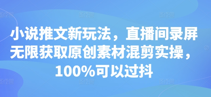 小说推文新玩法，直播间录屏无限获取原创素材混剪实操，100%可以过抖-最全项目网