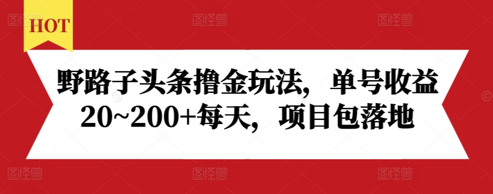 野路子头条撸金玩法，单号收益20~200+每天，项目包落地-最全项目网