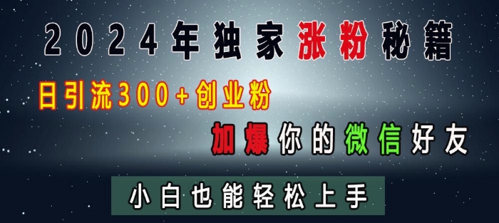 2024年独家涨粉秘籍，日引流300+创业粉，加爆你的微信好友，小白也能轻松上手-最全项目网