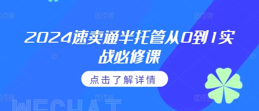 2024速卖通半托管从0到1实战必修课，掌握通投广告打法、熟悉速卖通半托管的政策细节-最全项目网