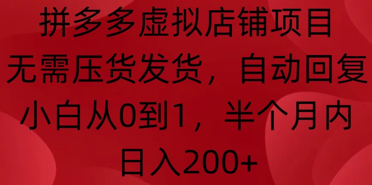 拼多多虚拟店铺项目，无需压货发货，自动回复，小白从0到1，半个月内日入200+【揭秘】-最全项目网