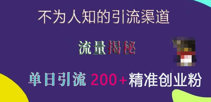 不为人知的引流渠道，流量揭秘，实测单日引流200+精准创业粉【揭秘】-最全项目网