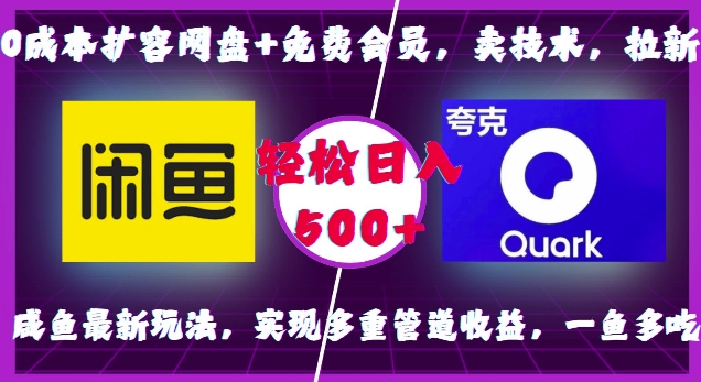 0成本扩容网盘+免费会员，卖技术，拉新，咸鱼最新玩法，实现多重管道收益，一鱼多吃，轻松日入500+-最全项目网