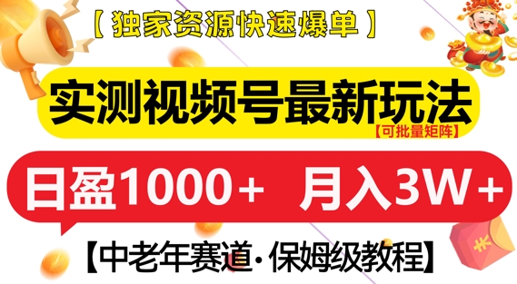 实测视频号最新玩法，中老年赛道，独家资源，月入过W+【揭秘】-最全项目网